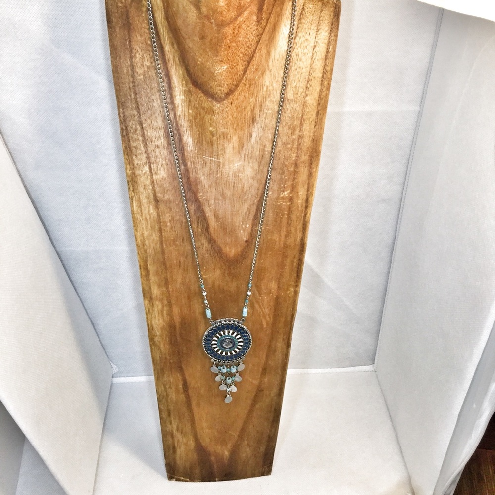 20 inch pendant necklace teal and dark blue silver - Picture 5 of 5